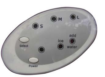 Add water light: when lit, add water. C. Ice-full light. D. Power indicator E. Power button. F.