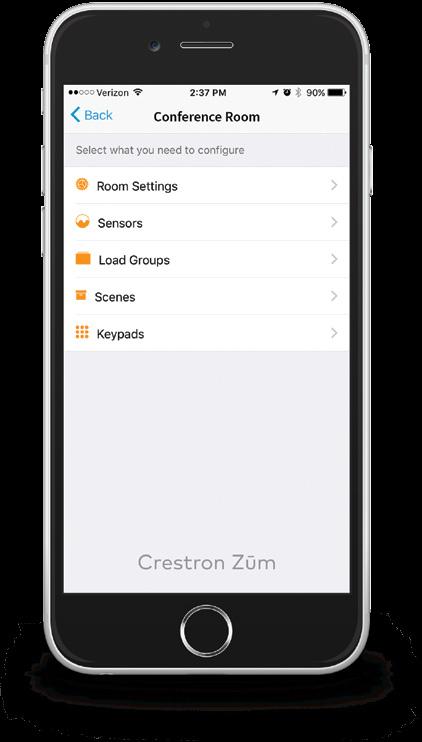 The Zūm app makes it easy to name and combine rooms, set scenes, optimize