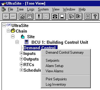 2 Demand Control Menu Demand control status screens and setup dialog boxes may be accessed using the Demand Control Menu options.