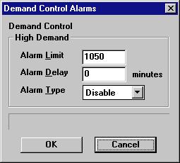 2.2. Demand Control Alarms High demand alarms and notices are defined at the Demand Control Alarms dialog box.