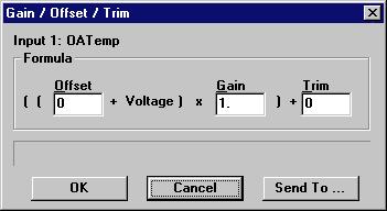 3.1.8. Gain/Offset/Trim The converted value of an input sensor reading is adjusted at the Gain/Offset/Trim dialog box.