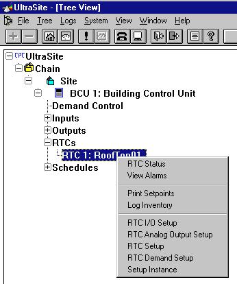 5.1. Individual RTC Menu From the Individual RTC Menu, users may view RTC status screens, enter setup and set point data, and define demand control parameters.