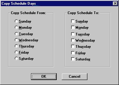 6.1.1. BCU Normal Schedule Standard ON and OFF operation times for day to day business hours are defined at the BCU Normal Schedule dialog box.