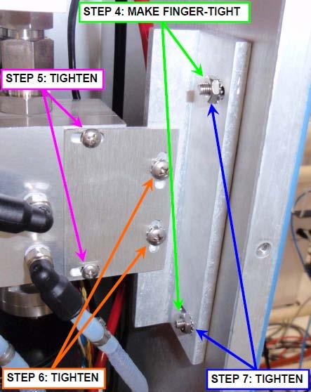 NOTE: FOLLOW THIS TIGHTENING SEQUENCE CAREFULLY. STEP 1: LOOSEN THE TWO SCREWSON THE VALVE ASSY (Violet).