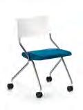It is available with and without armrests, the backrest is made of plastic, the seat is upholstered and can be