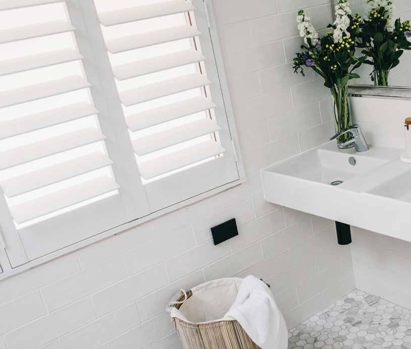Our Sentosa fauxwood shutters are extruded using a synthetic non toxic material and can be used in wet areas or throughout the home.