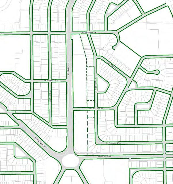 east via 90 Avenue to industrial area and connections to 75 Street and 50 Street for access north Figure 2.2: Street Network and Accessibility The green lines on Figure 2.