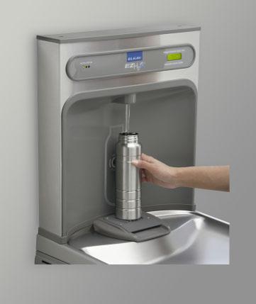 - August 2009, Washington Post, Bottled Water Boom Appears Tapped Out Elkay s new EZH2O bottle filling station provides a rapid fill of filtered water to quench thirst and minimize plastic bottle