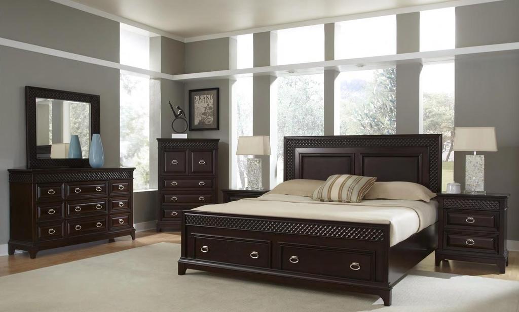 Sonoma Bedroom Espresso This stunning bedroom collection featuring a deep, rich, hand-rubbed Espresso finish and polished chrome hardware, unique embossed diamond textures that create a visual