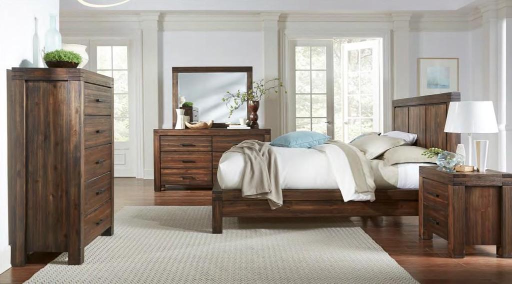 3F Yukon Ridge Bedroom Distressed Brick Brown Modern and rustic style, the Yukon Ridge Collection brings the quality of solid lumber to any master bedroom suite.
