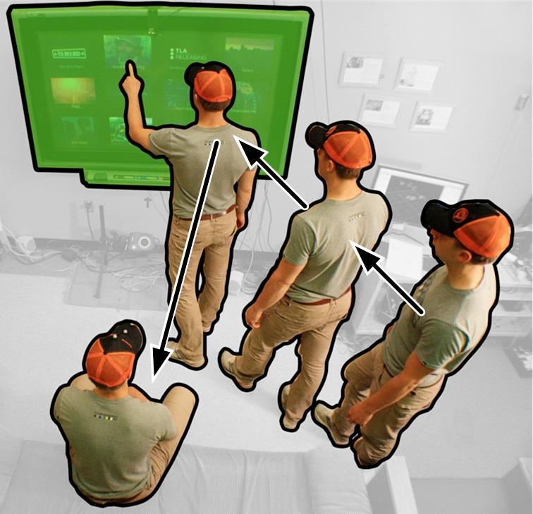 Figure 3. Illustrating proxemic interaction: a large interactive surface reacts to a person s distance, orientation, and approach relative to the display. Figure 4.