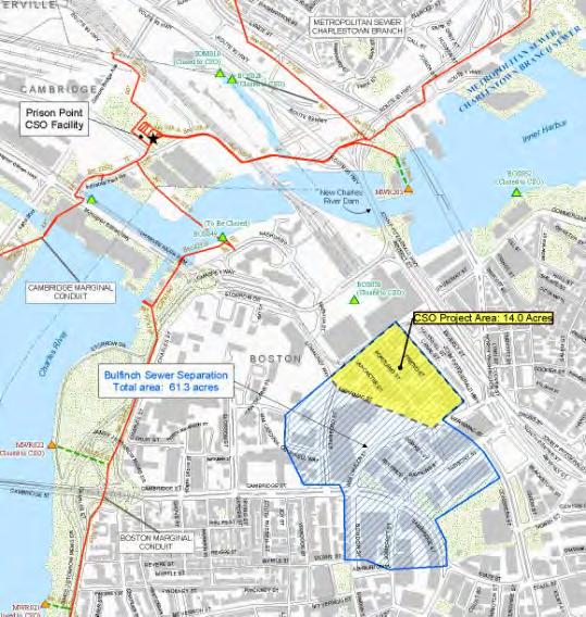 26. BULFINCH TRIANGLE SEWER SEPARATION Boston Inner Harbor and Lower Charles River Basin 2010 $9,986,000 Installed a total of 5,290 feet of storm drain and sanitary sewer to remove stormwater from
