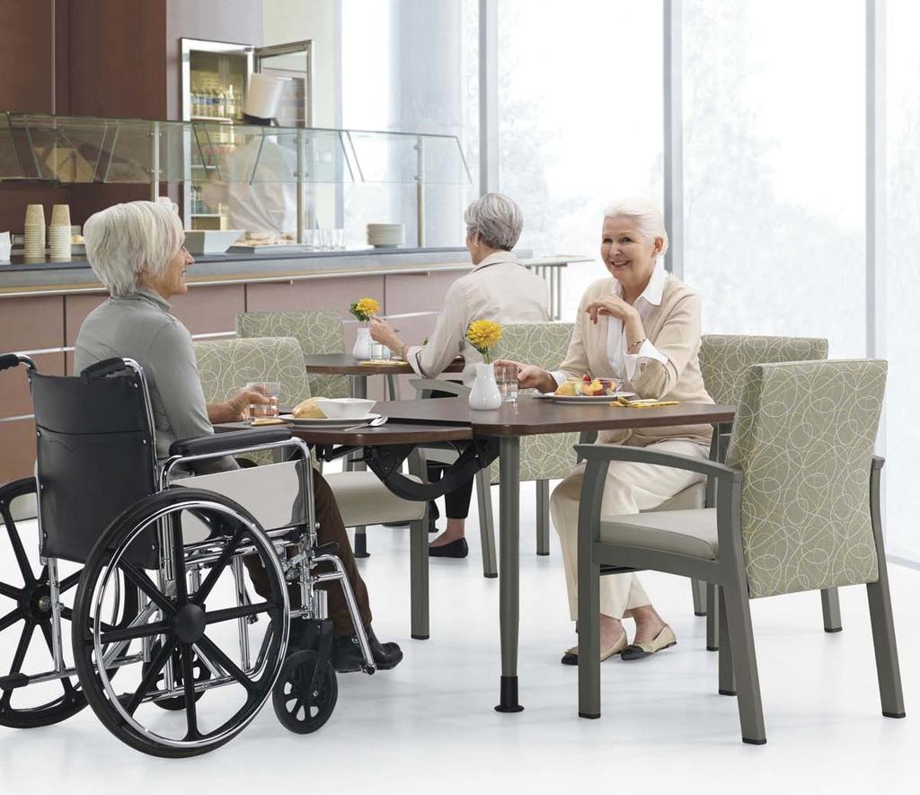 Bring everyone to the table by adding one or more adjustable trays to Globalcare dining tables for patients recovering or in need of a wheelchair.