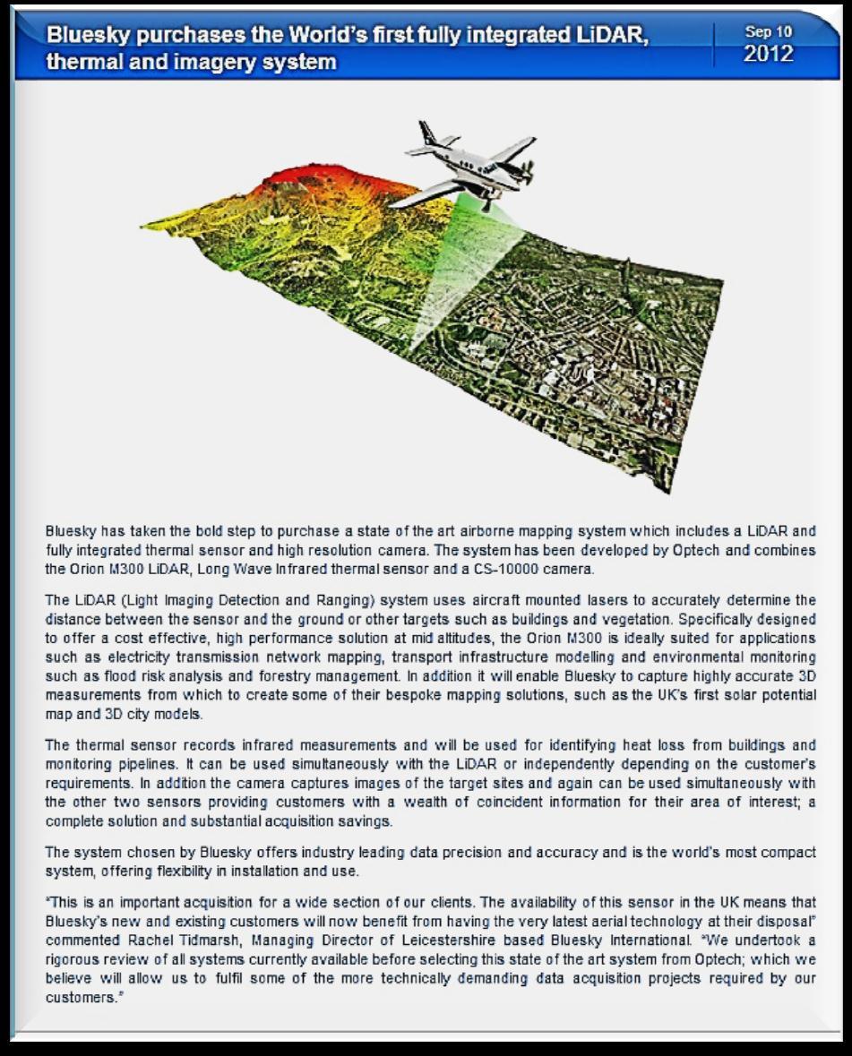 Expanding the Industry 2012 - Optech introduces the first fully integrated aerial mapping system able to collect