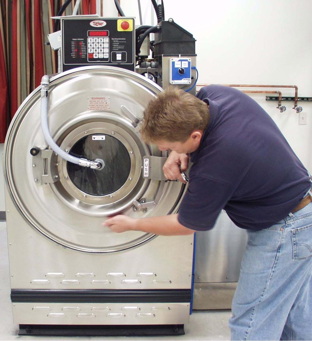 Weekly 1. Check the washer-extractor for leaks: a. Start an unloaded cycle to fill the washer-extractor. b.