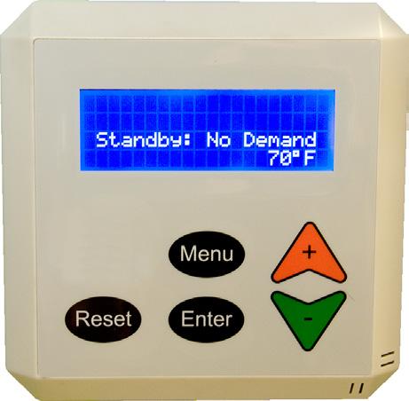 User Interface Control Buttons (MENU, ENTER, RESET and UP/DOWN ARROWS) allow access to the Boiler Status Screens. RESET - Manual Lockout Boiler Reset.