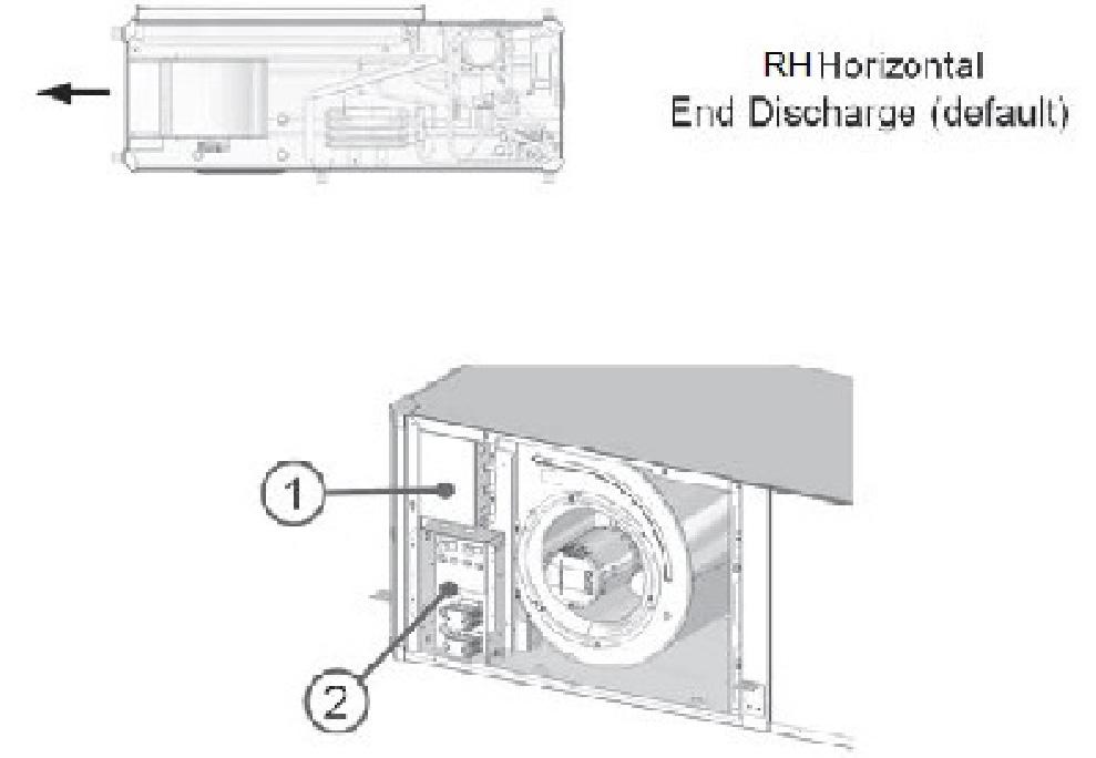Fig. 3 Electric Heater Element Cover (1) and Electric Heat Control Box (2) Location - RH Horiz. End Discharge Config. Fig. 5 Disconnect Unit Display 4.