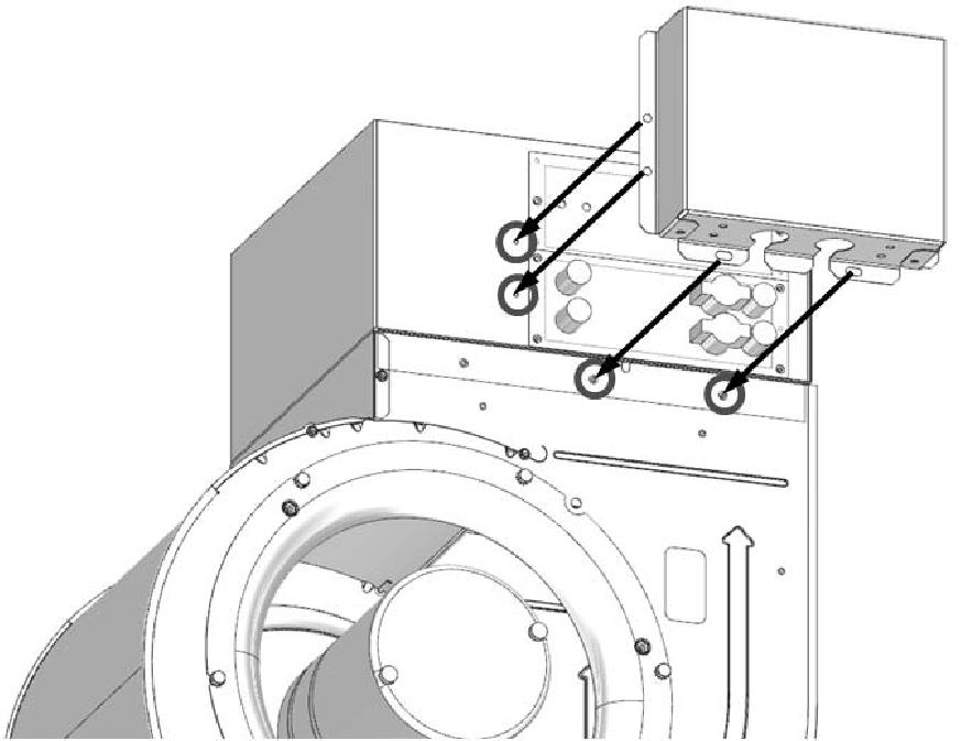 19. Mount heater element cover to blower collar using four (4) screws as shown in Fig. 27. Fig. 27 Mount Heater Element Cover to Blower Collar 20.