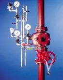Open/closed diaphragm control valve with pipework for electrical and manual operation Deluge valve set for electrically activated electro-mechanical trip activation Systematic activation In