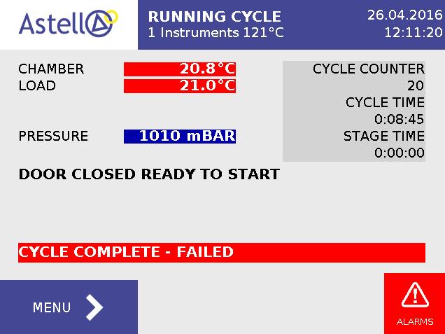 IM_20_80_C_01a 20 CYCLE COMPLETE -- PASSED If the cycle has completed correctly and no faults have occurred the final stage is: CYCLE COMPLETE -- -FAILED If the cycle has failed for some reason the