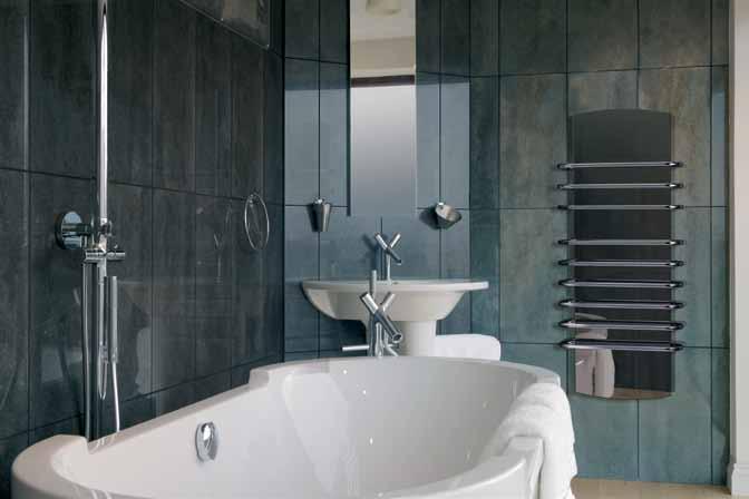 premium designer towel rails the LT range Incorporating a striking glass centre panel in either cool white or a dark mirrored finish, the Lattimo range of designer towel rails can add a touch of