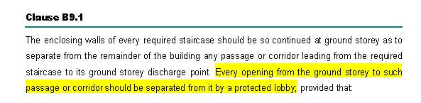 Part B : Means of Escape Exits at Ground Floor (Clause B9.1) (protected lobby clarified) Ventilated staircase (Clause B10.