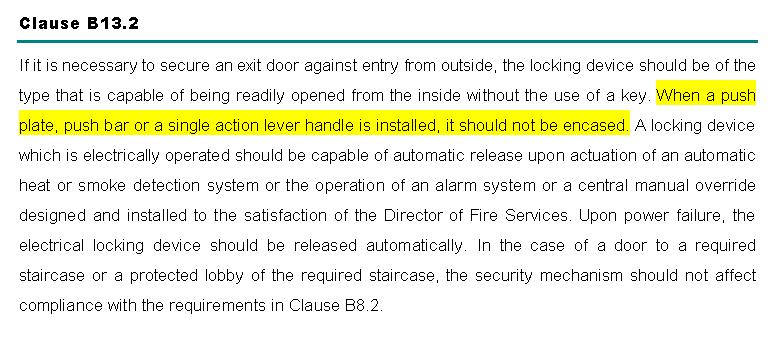 Part B : Means of Escape Requirements on security measures installed at
