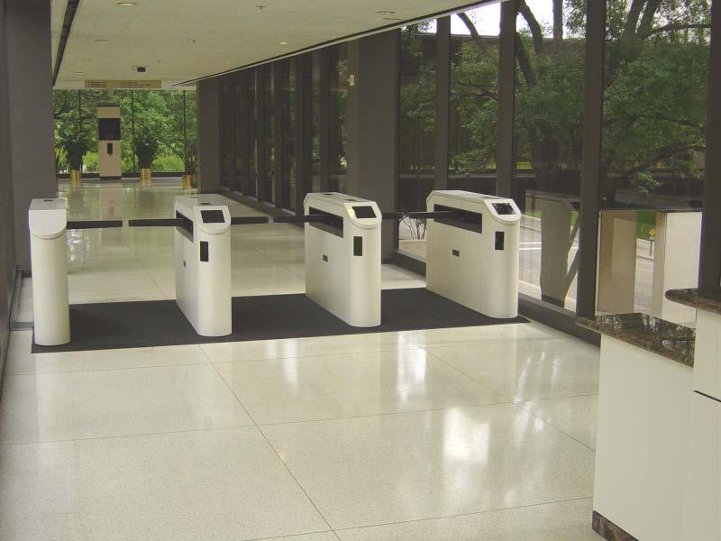 Optical Turnstiles > ES831 Series > Optical Turnstiles w/ Barrier Arms > Design Overview The ES831 bi-directional optical turnstiles with hands-free barrier arms enhance the security of access