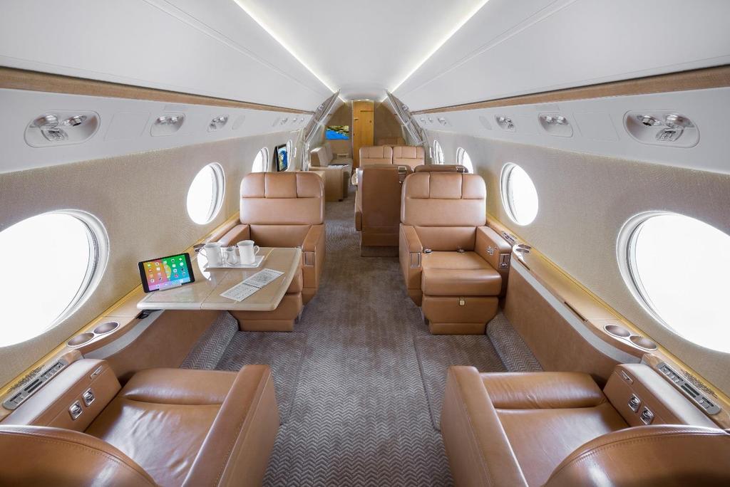 Forward Crew Rest - Forward Cabin: 4-Place Club Seating - Mid Cabin: 4-Place Conference Table (left hand) and Credenza