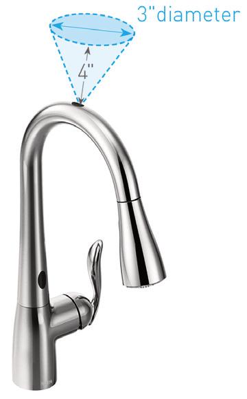 Pass your hand over the Wave Sensor at the top of the faucet spout. MotionSense will turn your faucet on and run water until you turn it off.