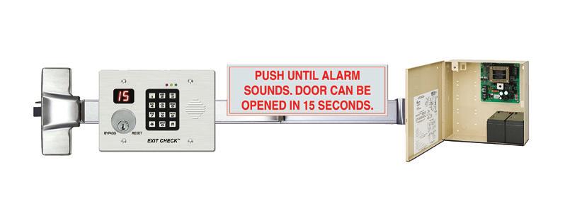 latch retraction Product code PBE9901 EXIT ALARM Features 9V battery powered Visual and audible On/Off status 15/60 sec