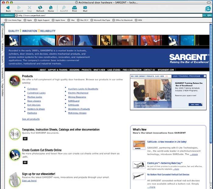 Product Support Fully interactive product support capabilities are features of SARGENT s Web site!