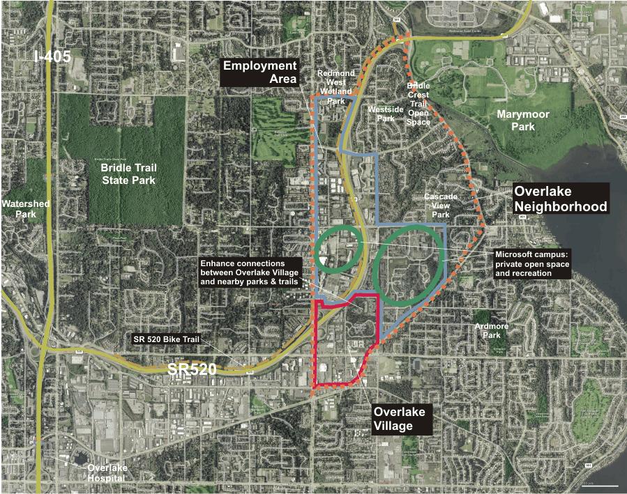 Redmond Overlake Master Plan and Implementation Strategy Open Space & Public Amenities Overlake benefits from having a number of quality open spaces within and in close proximity to the neighborhood,