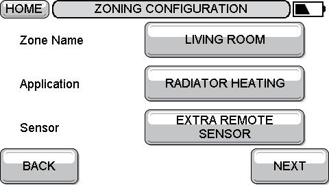 The following menu shows the zone name, application, and sensor currently assigned to the zone: From this screen you have