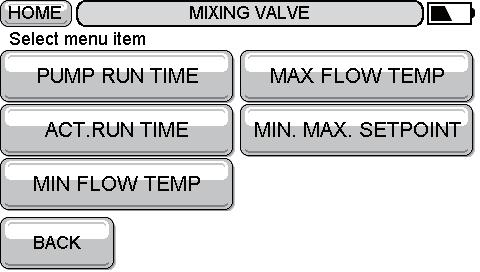 Mixing valve settings The following settings are available for the Mixing Valve application: Actuator running time Specifies the amount of