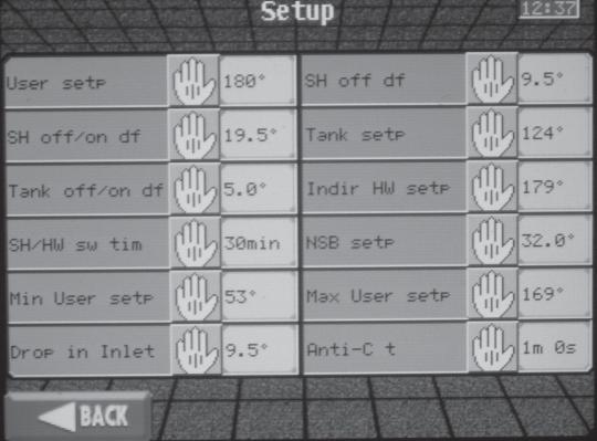 1 Service (continued) Set Point Parameters Screen: The Set Point Screen allows access to 12 parameters.