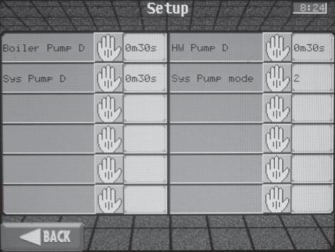1 Service Pumps Parameters Screen: The Pumps Screen allows access to four (4) parameters.