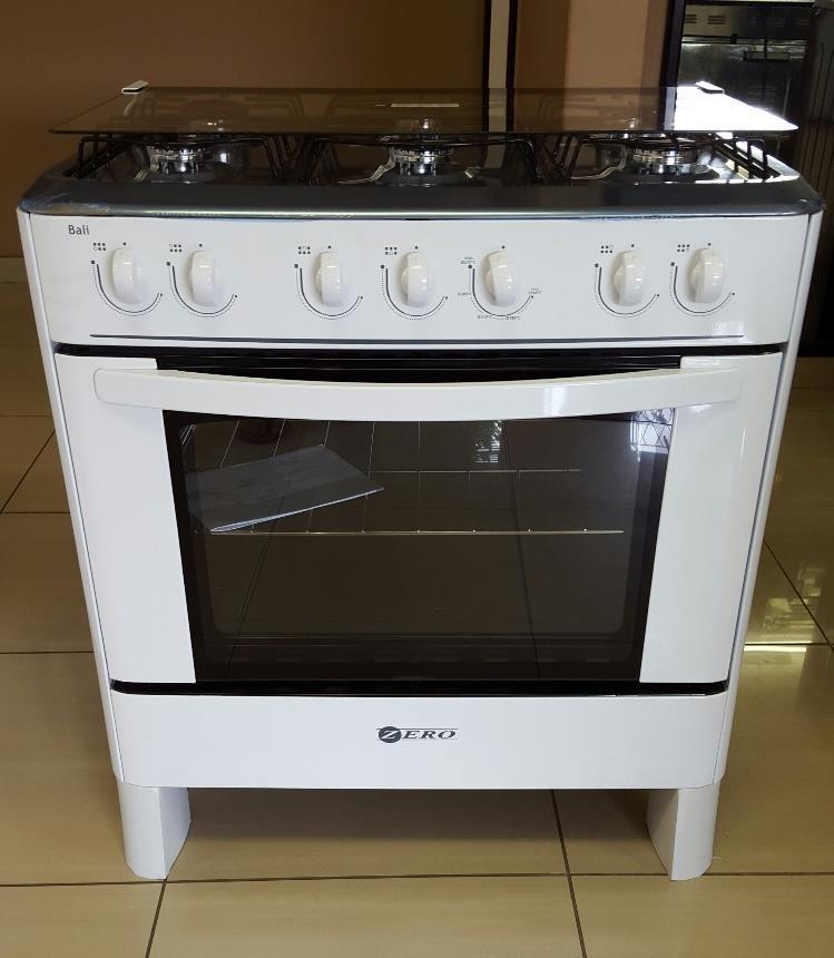 6 BURNER GAS STOVE Available in White Oven Capacity 95L Unpacked (h)870mm x (w)767mm x (d)598mm Gas Consumption 1.