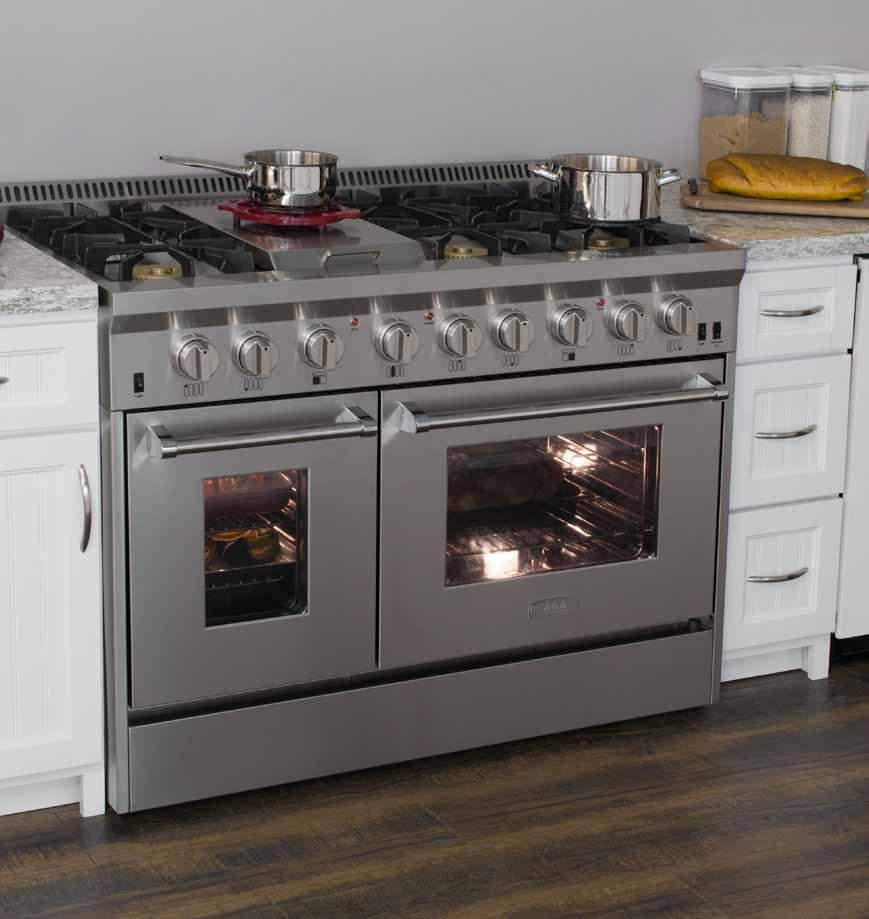 2 Ovens 6 Racks 10 Positions Dual Temps 48" AGA PROFESSIONAL Gas & Dual Fuel Ranges with RapidBake Convection The most robust model of the professional collection, the multi-oven 48" AGA Professional