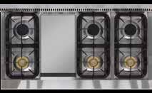 The cooktop boasts six sealed brass burners and one large griddle with cover and grease trap. A. Two separate ovens each with three racks and 5 adjustable positions. B.
