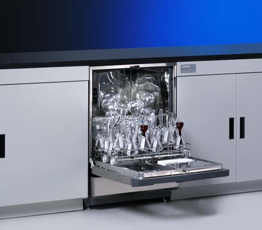 SteamScrubber Undercounter Glassware Washer has upper and lower racks that accommodate accessory inserts for a wide variety of glassware shapes and sizes, primarily beakers and other wide-mouth