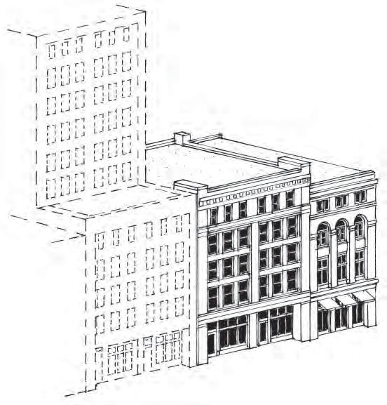Duplicate the horizontal floor divisions of existing buildings. 10c. Design windows to be of similar proportions to the adjacent historic building windows.