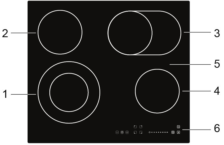 regulating controls Technical Specification Cooking Hob Cooking Zones Supply Voltage CST60 4 Zones 220-240V~50Hz Installed Electric Power 6000-7200W (The CST60 has a connected of 6600W)