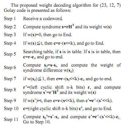 Decoding algorithm for golay code (23, 12, 7) Satish Kumar