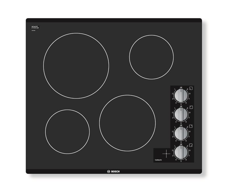 Bosch 24 Electric Cooktop Features a frameless design, resulting in a sleek cooktop that looks great in any modern kitchen or small space application.
