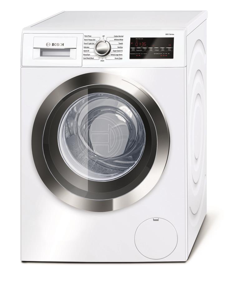 Bosch 800 series Compact Washer Stackable models Condensation driver requires no ducting to reduce the overall footprint Quick 15 minute wash cycle for