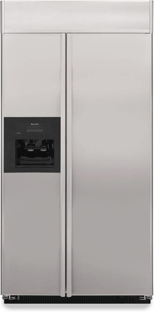 KitchenAid Built-In Side by Side Refrigerator KSSP42QM ENERGY STAR Qualified Complete Series Dispensing Side by Side Hidden Door Hinges 16.0 Cu. Ft. Refrigerator Compartment Volume 9.3 Cu. Ft. Freezer Compartment Volume 25.