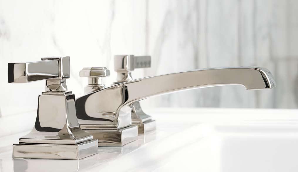 FINISHES DILLON TRANSITIONAL bath hardware collection With simple square lines, Dillon lends a streamlined look to the bath.