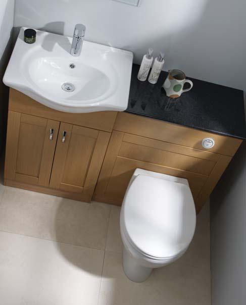 Natural oak or high gloss white finish brighten your bathroom and will keep