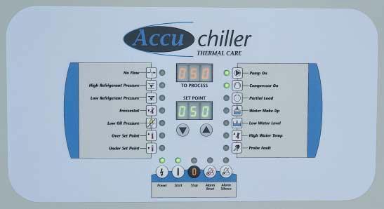 The accurate Accuchiller microprocessor control system Exclusive Accuchiller control systems have been designed for portable chiller applications.